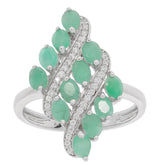 Oval Green Emerald Sterling Silver Ring with accents, showcasing brilliant green gemstones and elegant design.